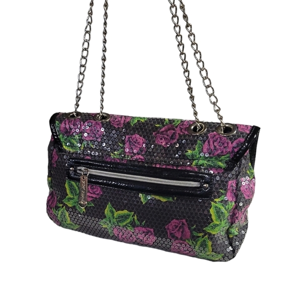 BETSEY Johnson Purple Rose Sequence Embellished Handbag - Picture 5 of 14